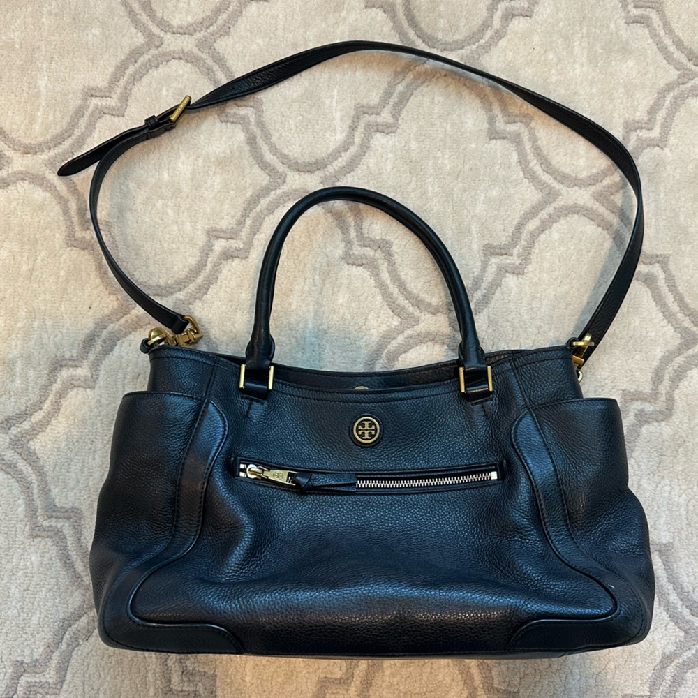 Authentic Tory Burch Black Leather Frances Satchel with Strap